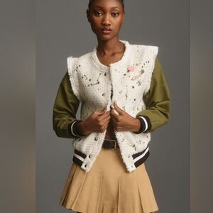 Anthropologie Paint Splatter Tweed Bomber Jacket size XS